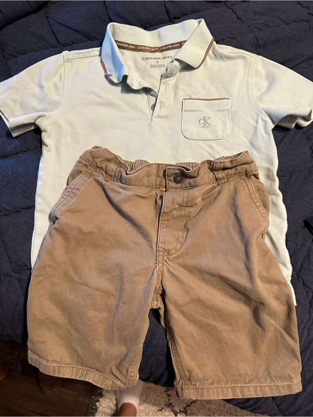 Calvin Klein Jeans Boys Tan Chino Shorts set w Polo- Everyday Classic